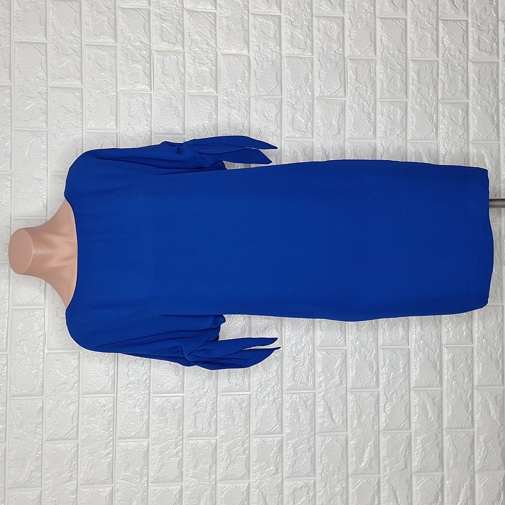 VINCE CAMUTO Royal Blue Shift Dress with Cold Shoulder Short Sleeves Bow…